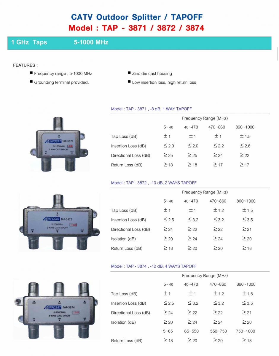 Bộ chia TAP OFF 2 ngõ ra Infosat TAP 3872 Bộ chia TAP OFF 2 ngõ ra Infosat TAP 3872
